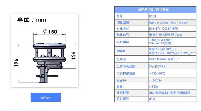 風速傳感器尺寸圖