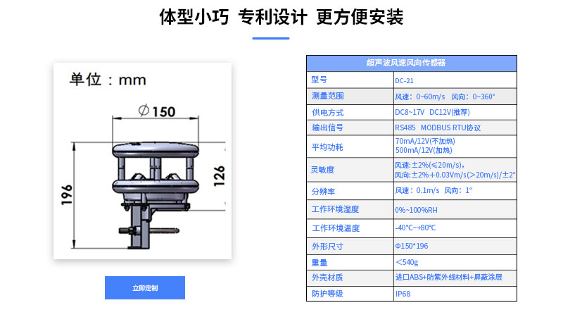 風速傳感器性能參數圖